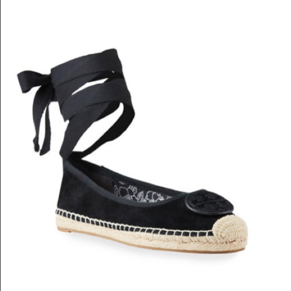 Tory Burch Ankle-Wrap Ballet Espadrilles